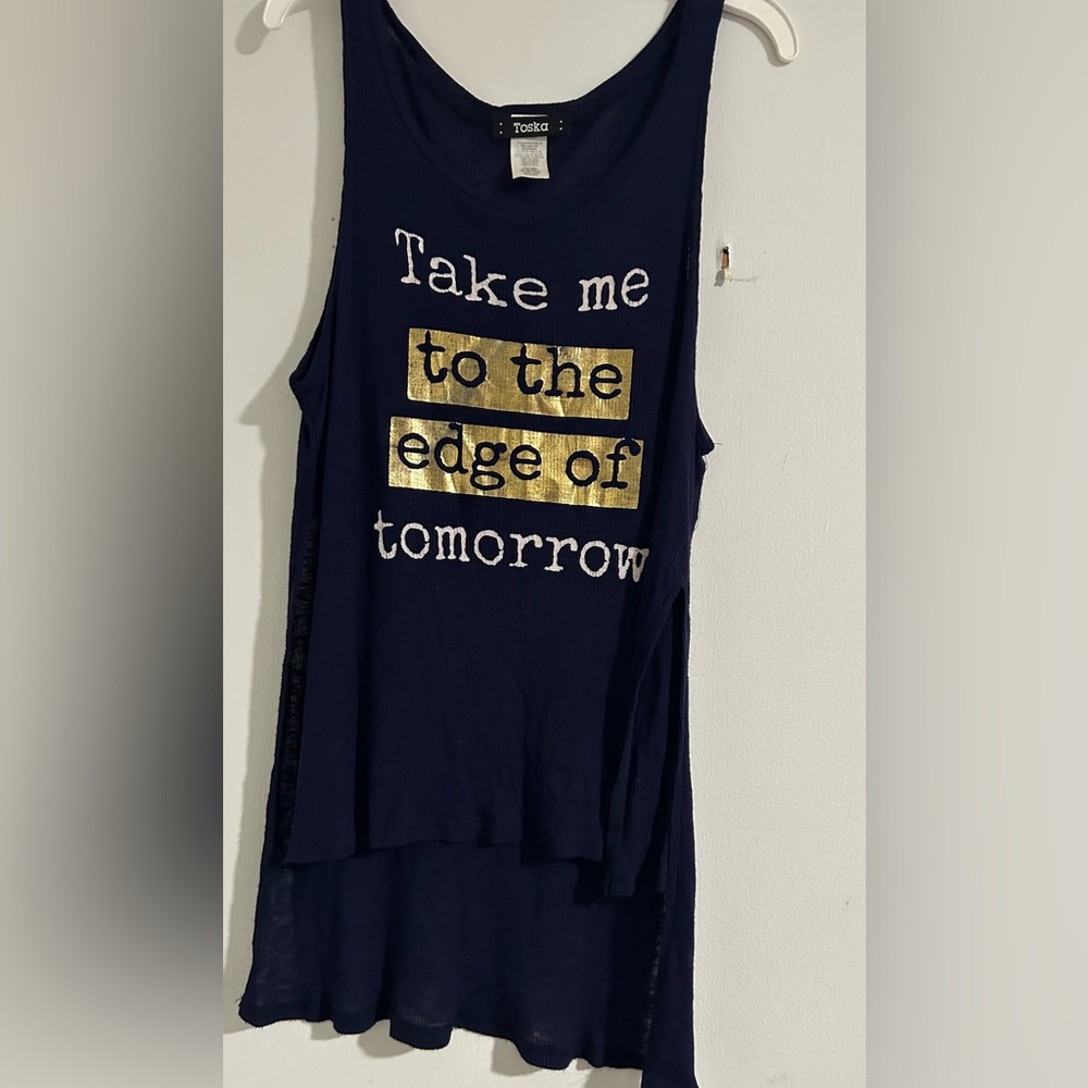 Toska Blue and Gold Asymmetrical Tank Top